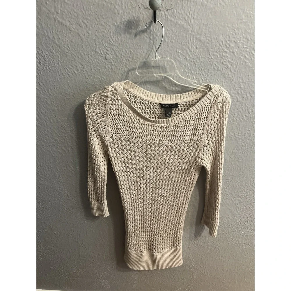White‎ House Black Market Women Beige  Metallic Tunic Sweater Size Small